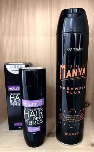 Φυτικές ίνες μαλλιών και spray πολύ δυνατό κράτημα